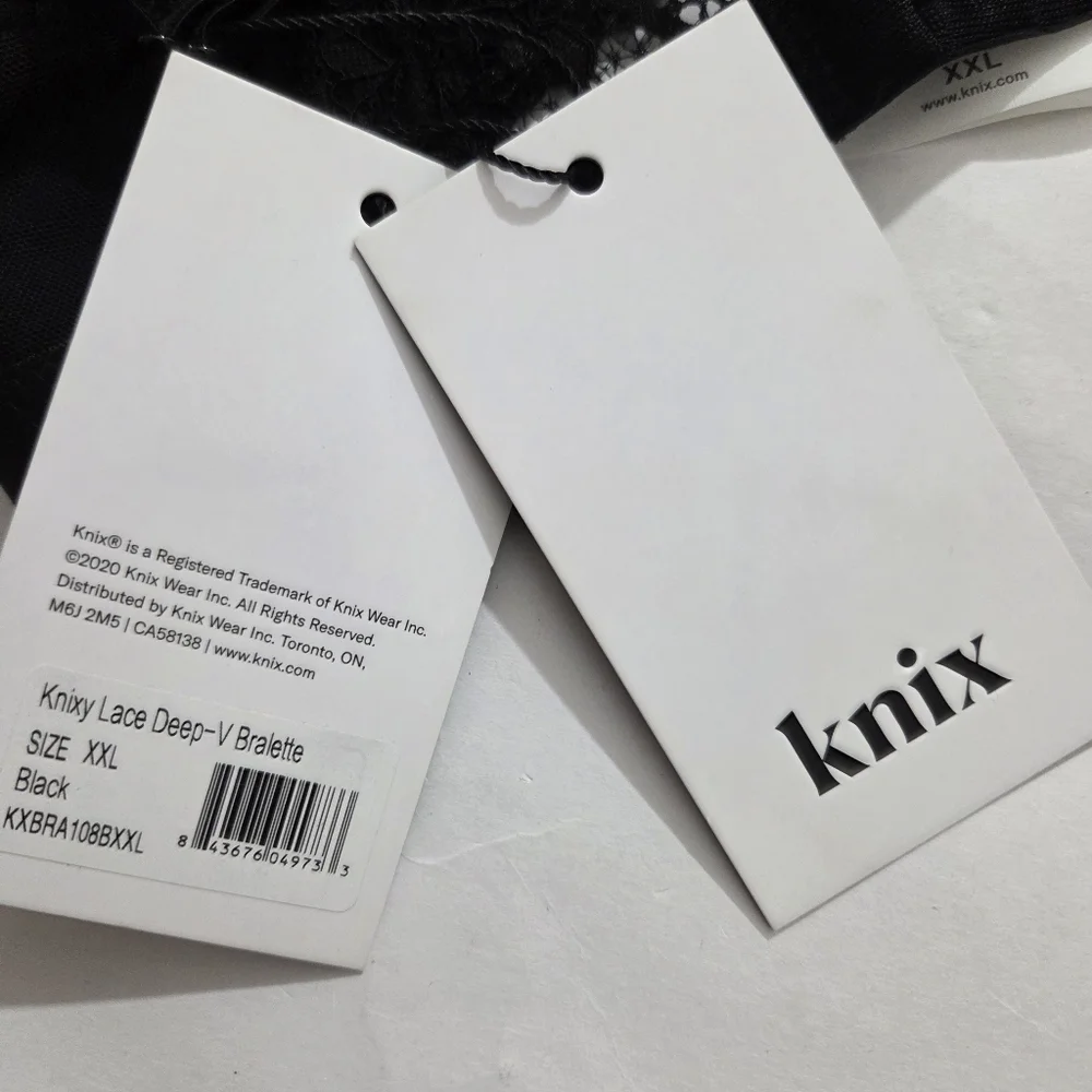 NWT Knix Knixy Lace Deep V Bralette Bra Black Wire Free Size XXL